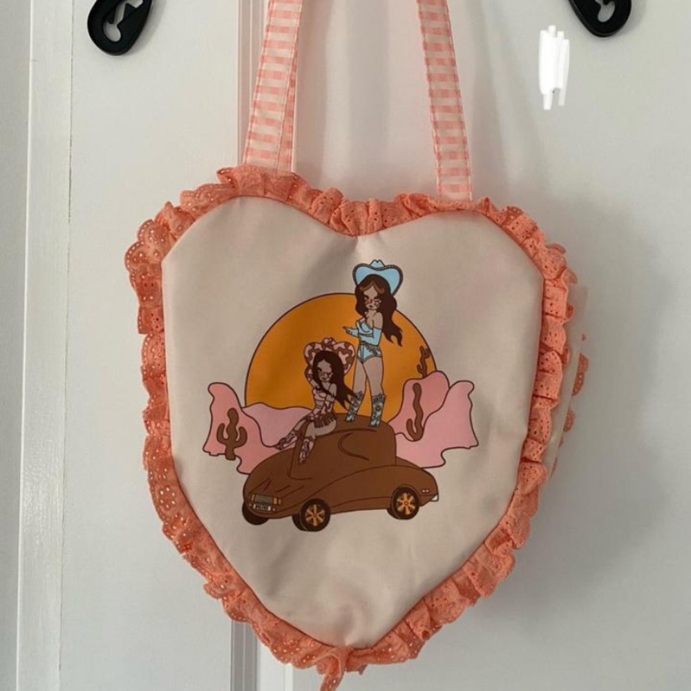 Valfre Heart-Shaped Kids Bag with Cartoon Design - Pink and Orange